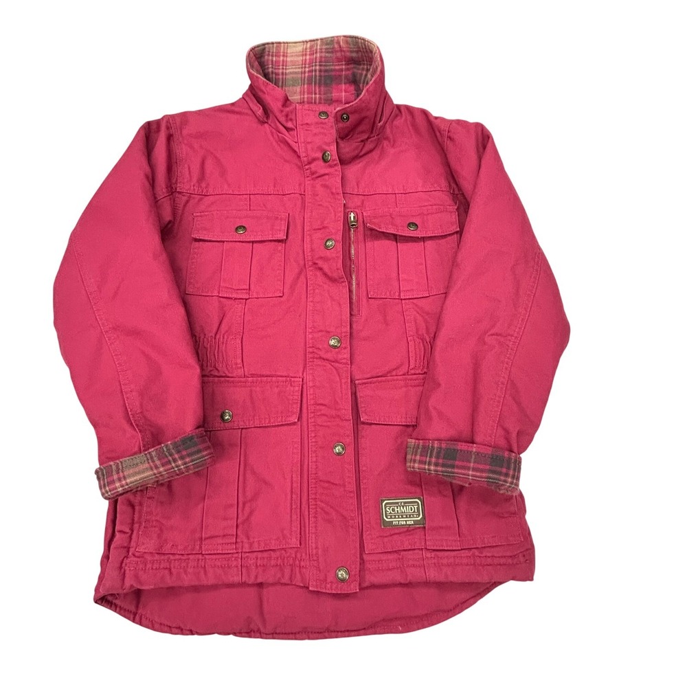 CE Schmidt Workwear Pink Utility Jacket‎ Womens Small Flannel Lined Canvas Coat